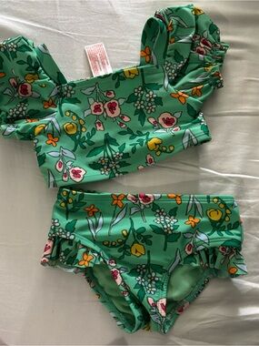 Cat & Jack Green Floral Ruffle Swimsuit Set